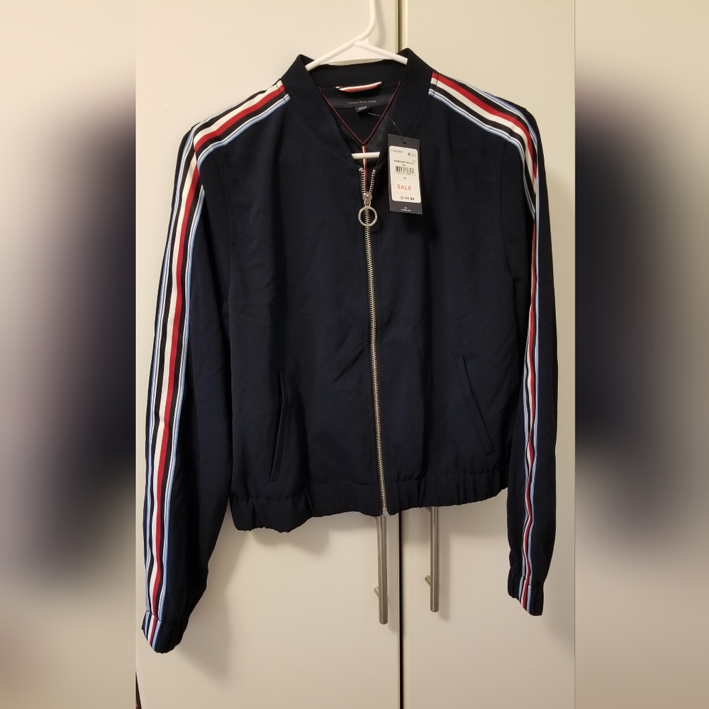 Tommy Hilfiger Jacket, Navy, Striped Sleeves